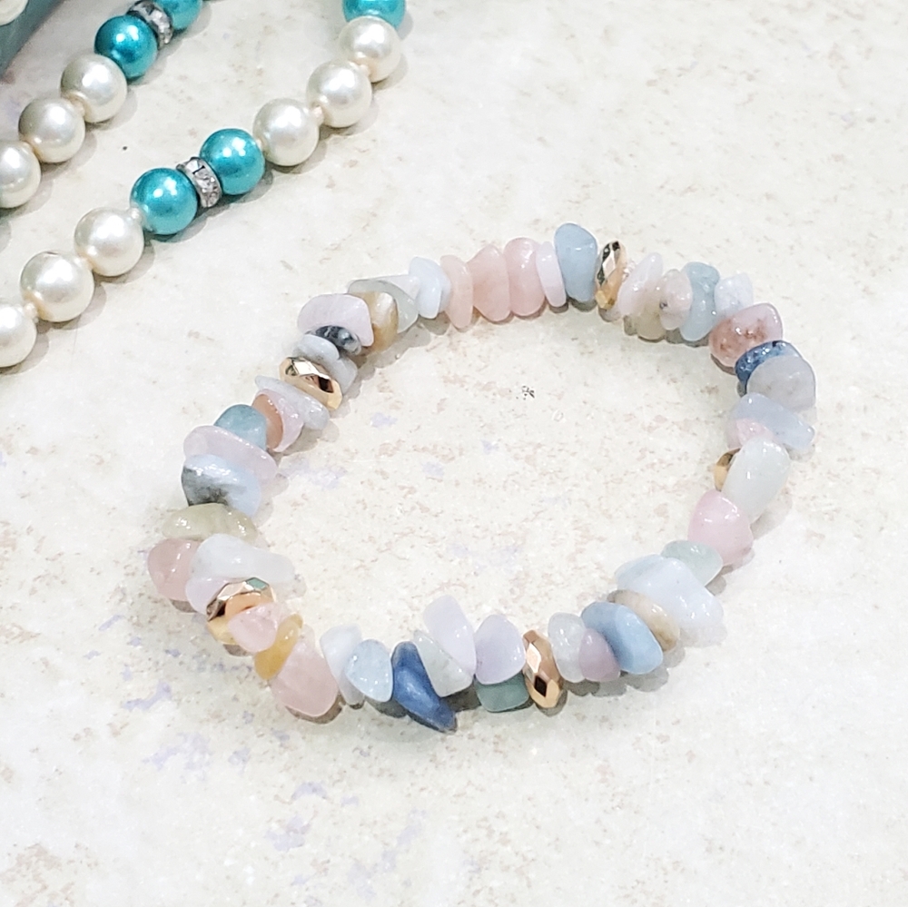 Genuine Morganite Beryl & Hematite Stone Bracelet - Picture 5 of 12